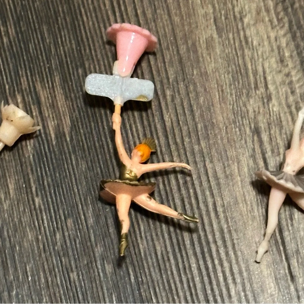 Vintage ballerina dancer candle holder birthday cake topper cupcake picks VTG